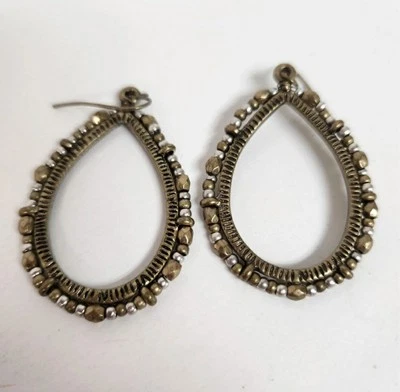 Rocky Cove Earrings by Premier Designs Brass Silver Tone Hoop Wire Hook - Image 1 of 4