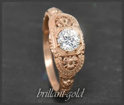Diamant 585 Gold Ring für Damen, 0,52ct Brillant, Si1-2; Antik Jugendstil Design - Bild 1 von 4