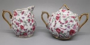 Vintage Norcrest Floral Chintz Creamer and Sugar Bowl L-295 - Picture 1 of 3