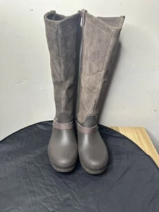 Crocs 12437 Equestrian Suede Tall Black Boots Rubber Soles Women's Size W 7 - Picture 1 of 16