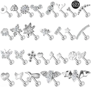 G23 Titanium Steel Lip Labret Piercing CZ Helix Conch Monroe Piercings Jewelry - Picture 1 of 26