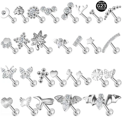 G23 Titanium Steel Lip Labret Piercing CZ Helix Conch Monroe Piercings Jewelry - Image 1 of 4