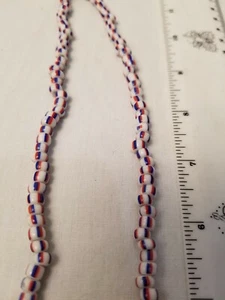 5/0 Opaque Red, White, Blue Chevron Seed Bead 24" Strand Antique Murano Trade - Picture 1 of 7