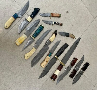 Dmascus steel knives lot of 15 hunting Skinner knifes mics sizes with sheath USA - Image 1 of 4