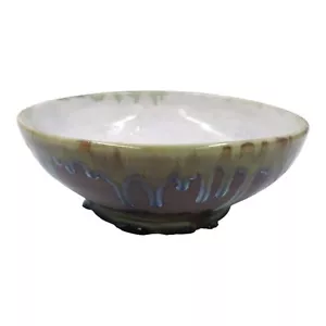 Signed Jordy R Poma Pottery Serving Bowl Green Blue Drip Glaze Moon Craters 9" - Picture 1 of 12