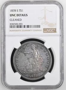 1878-S T$1 Silver Trade Dollar NGC Certified UNC Details (Cleaned) - Picture 1 of 2