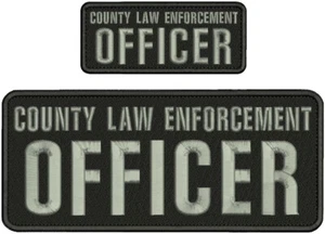 COUNTY LAW ENFORCEMENT OFFICER EMB PATCH 4X10 AND 2X5 HOOK ON BACK GRAY ON BLACK - Picture 1 of 2