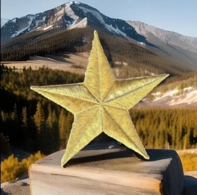 Metallic Gold Star Patch 5 pointed Embroidered Iron on Sew on 4 3/4" inches - Image 1 of 4
