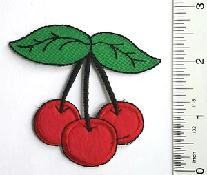 CHERRIES TRIO Rockabilly Felt EMBROIDERED Hotrod PATCH Sew-on/Iron-on HAT Crest - Picture 1 of 1