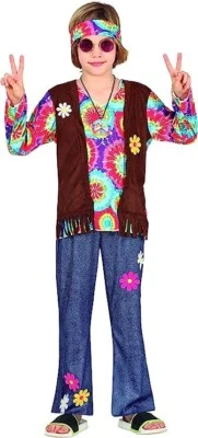 Fiestas Guirca Años 60 Hippie Niño Paz Niños Elegante Vestido Disfraz Edad 5-6 Años Foto 1 de 2