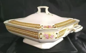 J&G Meakin Art Deco Square Covered Vegetable with Lid Pedestal circa 1920s - Picture 1 of 12