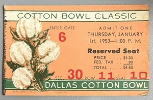 1953 Cotton Bowl Ticket Stub Texas Longhorns v Tennessee Vols 1/1/53 Volunteers - Picture 1 of 2