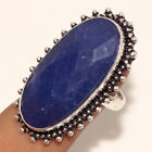 Simulated Sapphire 925 Silver Plated Gemstone Ring US 9.5 Chunky Jewelry AU l814