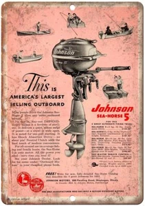 Johnson Sea-Horses 5 Outboard Motor Boat Ad Reproduction Metal Sign L03 - Picture 1 of 2