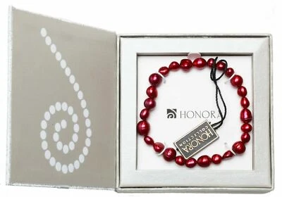 Pulsera elástica Honora 5 - 9 mm teñida de rojo cereza perlas de agua dulce  Foto 1 de 3