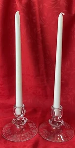 3” Single Candlesticks “First Love” Etch by Duncan & Miller 1935-1955 Set of 2 - Bild 1 von 5