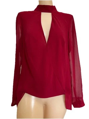 Blusa Top Bebe Para Mujer Roja Cuello Simulado Alta Baja Manga Larga Talla Pequeña Foto 1 de 4