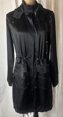 Elie Tahari Jacket Black Satin Kendra Anorak Removable Hooded Sz Small - Image 1 of 4