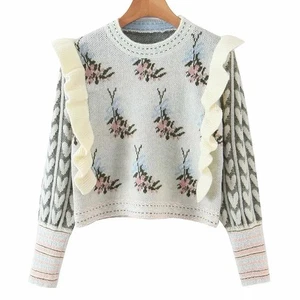 Suéter de Sidra para Mujer L Marfil Floral Corazones Volantes Mangas Globo Boho Romántico - Imagen 1 de 6