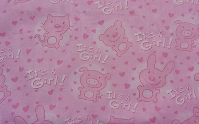 Pink Cotton Fabric It's A Girl Animal Novelty Print 1yd x 44" - Image 1 of 2