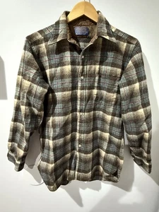 Vintage Pendleton Wool Plaid Shirt Jacket Brown Blue Tan USA Lined Flannel Gr. M - Bild 1 von 4
