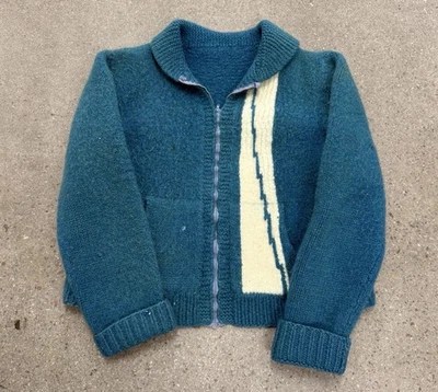 Suéter de lana vintage cremallera completa cárdigan Cowichan 19x20 Foto 1 de 4