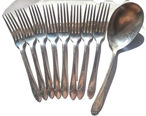 TUDOR 1847 Platte Oneida Community Gabeln 8 Stück und Rogers Bros. I.S. Servierlöffel - Bild 1 von 7