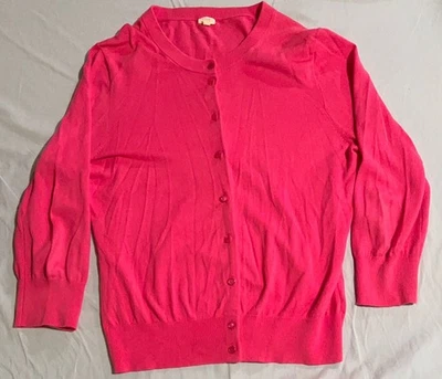 Suéter J Crew grande feminino cardigã rosa botão para baixo malha de algodão - Imagem 1 de 4