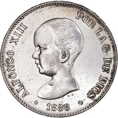 [#1044523] Coin, Spain, Alfonso XIII, 5 Pesetas, 1888, Madrid, AU(50-53), Silver - Image 1 of 2