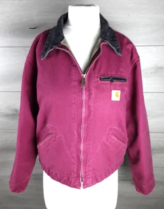 Women's Carhartt Detroit Jacket Sherpa Lined size large, WJ097 RBY Raspberry Red - Picture 1 of 14