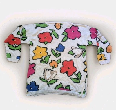 Large Print Cable Knit Floral 90s Adrienne Vittadini Pullover Sweater Medium Foto 1 de 4