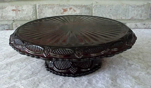 Vintage Avon Cape Cod Ruby Red Pedestal Cake Stand 10 1/2" Dia. Scalloped Edge - Picture 1 of 10