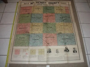 Vintage ANTIQUE VERY RARE Mc Henry County Map ILL F.C HARDACRE VINCENNES 1908 - Picture 1 of 20