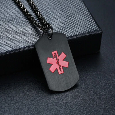 Collar colgante de identificación de alerta médica de acero inoxidable con etiqueta de perro láser grabado personalizado Foto 1 de 4
