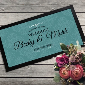 Personalised Bar Mat, Wedding Table Decor Sea Green, Custom Bar Runner Mat W105 - Picture 1 of 10