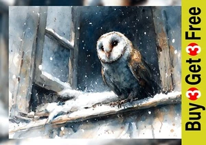 Barn Owl in Snow 5"x7" Print on Matte Paper | Peaceful Winter Watercolor Scene - Picture 1 of 17