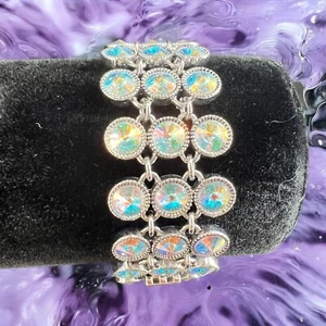 Lia Sophia Bling Statement Bracelet Crystal Clear AB Rhinestones Silver Tone - Picture 1 of 13
