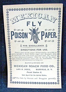 Vecchio foglio informativo carta mosca veleno messicano insegna cibo scarafaggio messicano co bufalo N Y - Foto 1 di 1