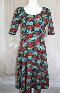 NWT New Lularoe XL Extra Large Cherries  Red Teal Green Black white Nicole Dress - Picture 1 of 3