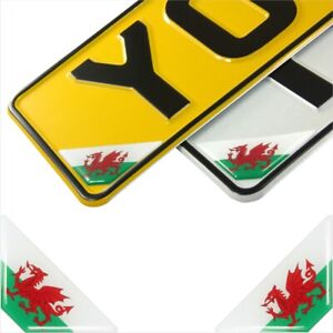 2x 42mm 3D Domed Gel Welsh Dragon Cymru Wales Flag Corner Number Plate Stickers