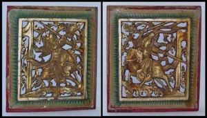 Pair of Chinese Carvings, original Colors Gilt Decoration. Fine hand-carving. - Picture 1 of 5