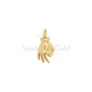 14K Yellow Gold Diamond Gyan Mudra Hand Charm Minimalist Party Wear Jewelry Gift - Picture 1 of 5