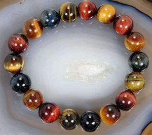 Natural 10mm Multi-color Tiger's Eye Round Beads Stretch Bracelet Bangle 7.5'' - Picture 1 of 1