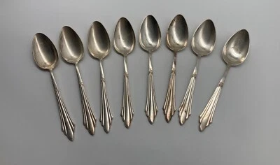 8 Cucchiai Fächermuster WMF 21 Cm 90er Argentati Art-Deco - Immagine 1 di 4