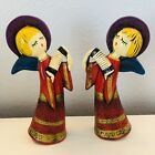Vintage Christmas Pair Of Angel Figurines Accordian Hand Crafted Japan 8.25