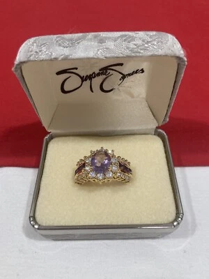 SUZANNE SOMERS 925 из чистого серебра золото Vermeil CZ группы кольцо размер 8,75 новая коробка - Изображение 1 из 4