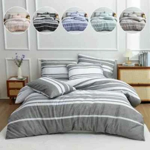 Juego de 3 fundas nórdicas rayas impresas microfibra edredón ropa de cama bohemia granja - Imagen 1 de 25