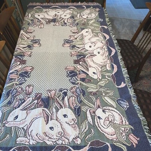 Coperta Coniglietto Coniglietto 46” X 67” Tessuto Cotone Vintage Tulipani Cottage Fattoria - Foto 1 di 7