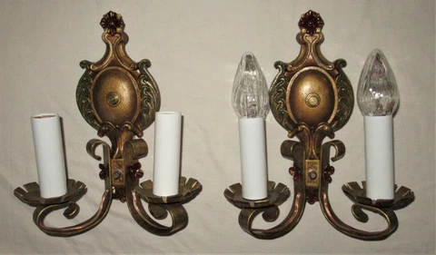 2 (PAIR) ANTIQUE STEEL METAL SCONCE CHANDELIER WALL FIXTURE 1920's Cover