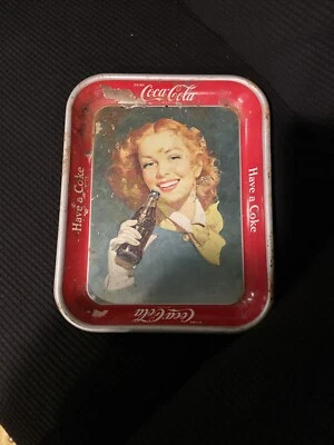 Vintage Coca Cola Metal Serving Tray Girl Have a Coke Rectangular - Image 1 of 4